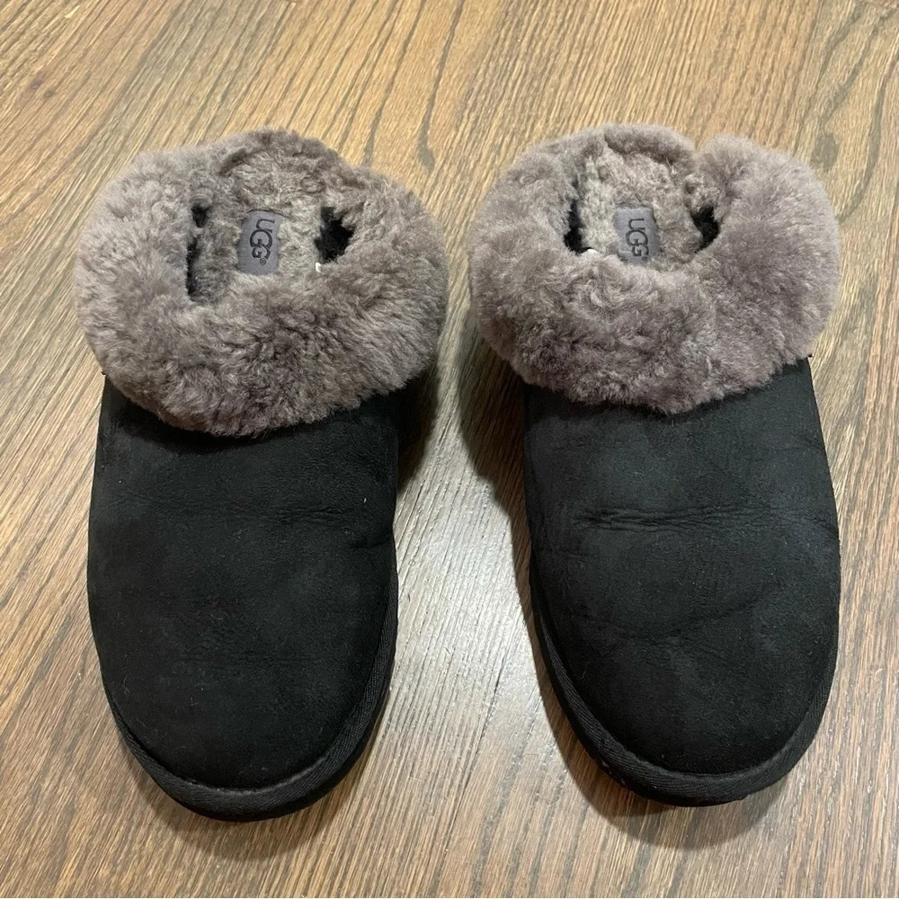 Ugg Cluggette Slippers Black/ Gray Shearling Lined Women’s 10